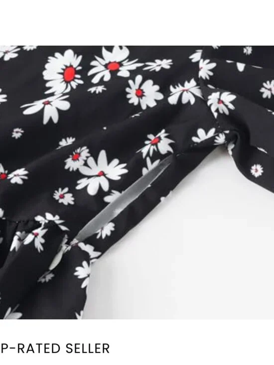 Puff Sleeve Floral Midi Dress Boho Chic Spring Summer Zipper Casual Elegant - Picture 7 of 7